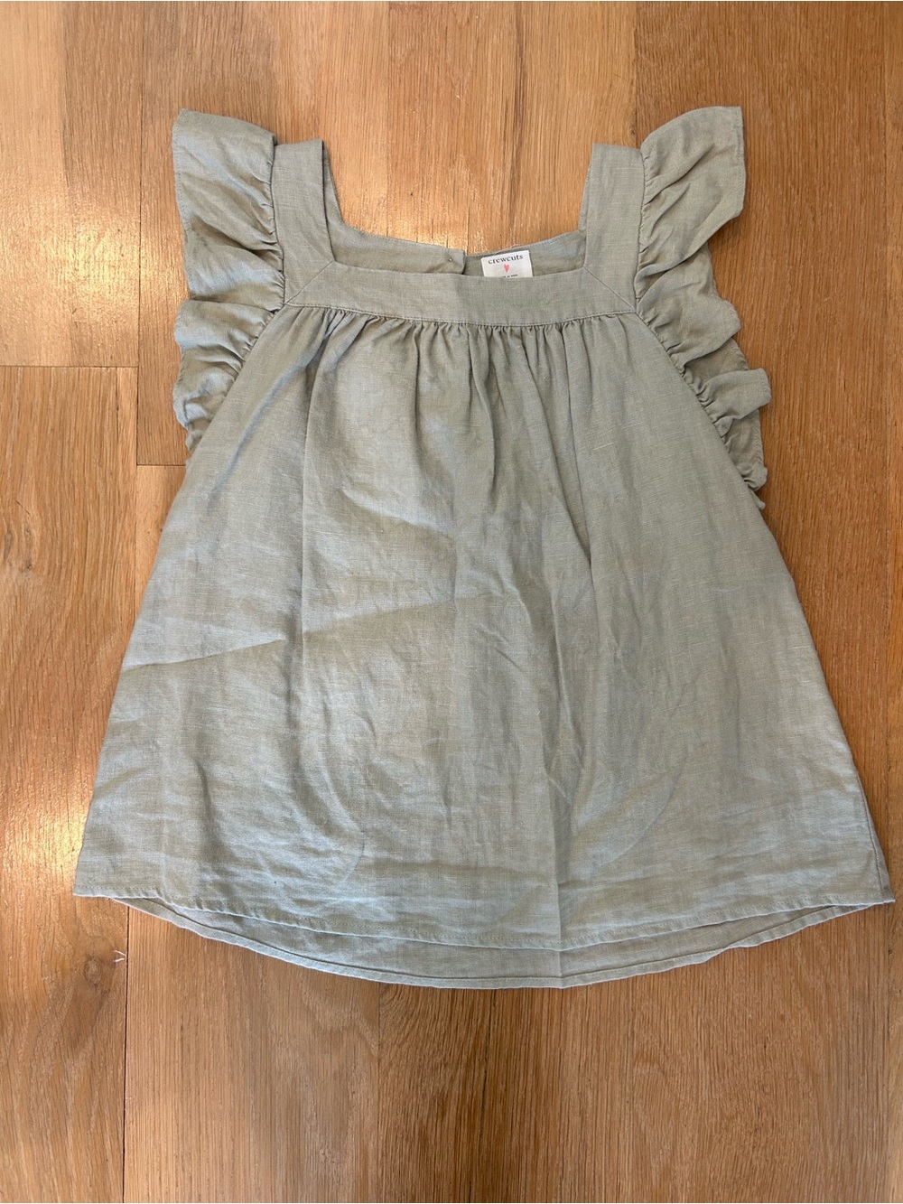 Crewcuts Light Sage Ruffle Sleeve Linen Top